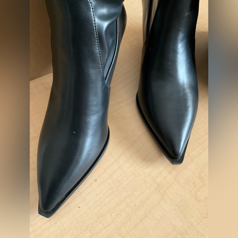 Black Pointed Toe Leather Women's Boots